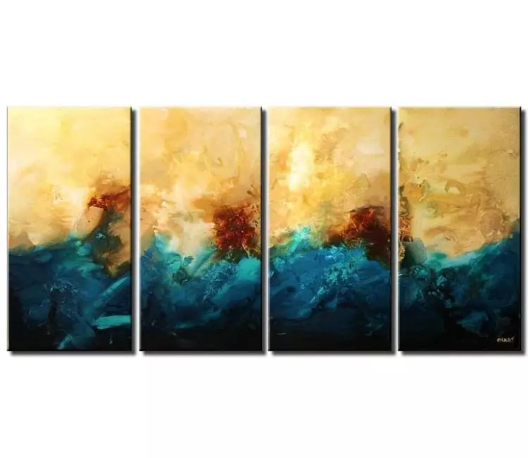 fluid painting - large wall art for living room original big canvas art in teal yellow colors massive modern art for big spaces