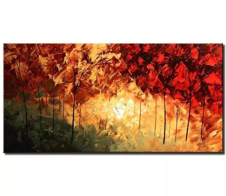 forest painting - palette knife forest painting on canvas modern trees painting in autumn original nature art for living room