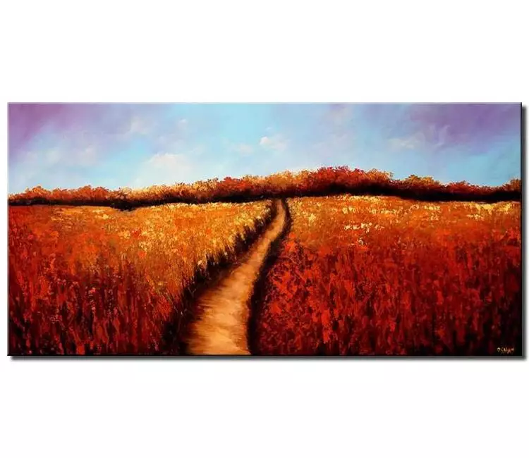 landscape paintings - red abstract landscape art on canvas original modern textured nature art summer field painting