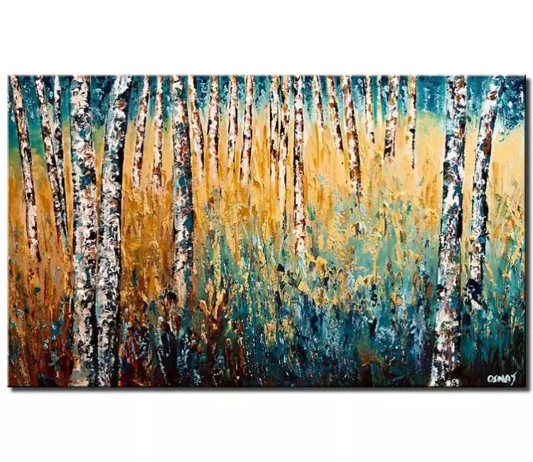 landscape paintings - abstract birch trees forest abstract painting on canvas modern original palette knife art