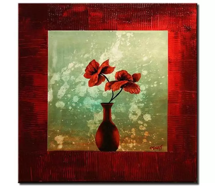 floral painting - red poppies painting on canvas abstract flowers painting green red modern art