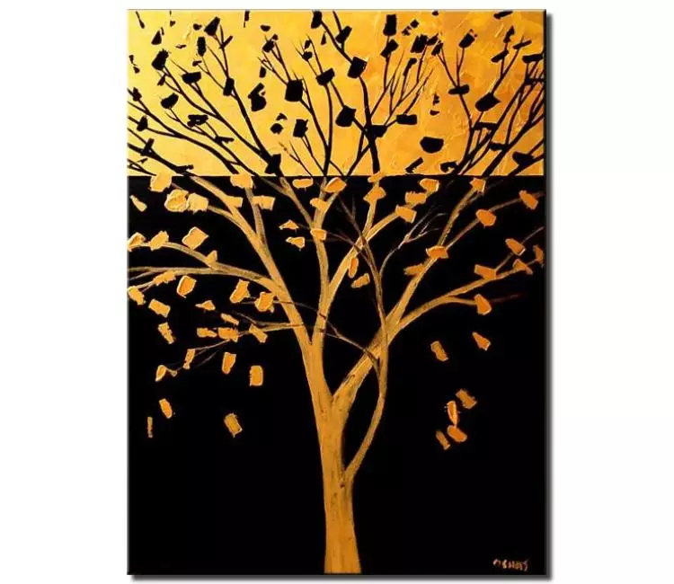 forest painting - minimalist modern tree of life painting on canvas yellow black abstract tree painting textured oil acrylic