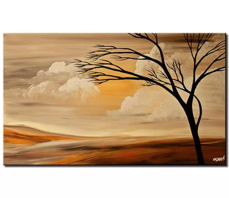trees painting - abstract landscape art on canvas original tree painting in neutral colors modern beige painting