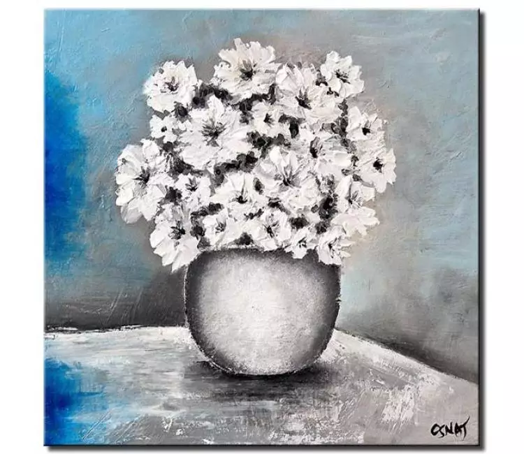 floral painting - abstract flowers painting in a vase on canvas minimalist original textured flowers art
