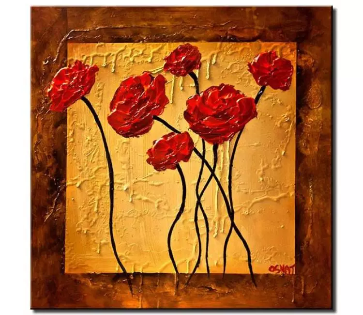 floral painting - red roses abstract floral painting on canvas original modern textured red flowers acrylic oil painting