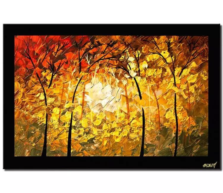 forest painting - textured abstract forest tree painting on canvas hand made autumn tree painting modern oil acrylic palette knife