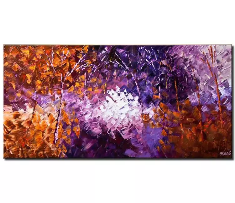 forest painting - purple orange abstract forest trees painting on canvas original modern palette knife painting