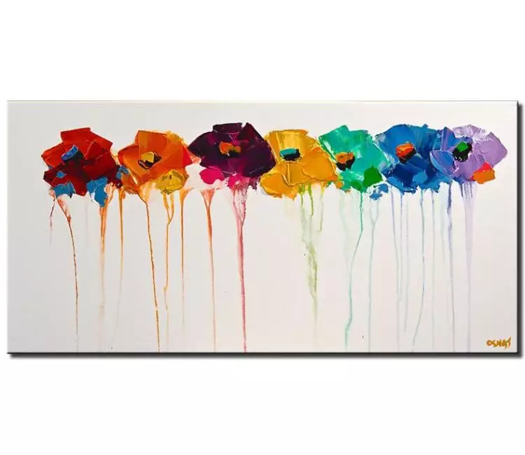floral painting - colorful abstract flowers painting on canvas original textured painting with palette knife modern oil acrylic art