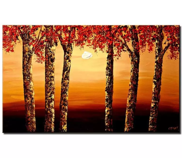 forest painting - original blooming trees abstract painting on canvas red gold modern textured forest painting simple painting