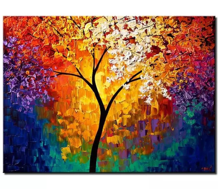 forest painting - colorful tree of life abstract art for living room bedroom office original modern tree painting wall art on canvas