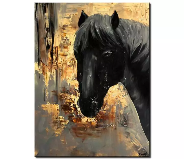 animals painting - modern abstract black horse painting on canvas original textured minimalist art