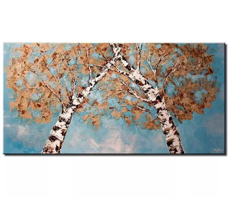 landscape painting - abstract birch trees painting on canvas textured acrylic oil painting original modern palette knife painting