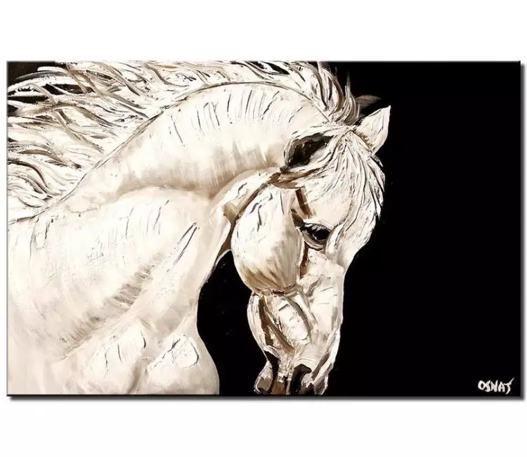 animals painting - black white abstract horse painting on canvas original minimalist white horse textured acrylic oil painting