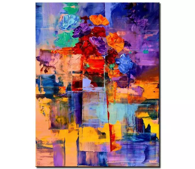 floral painting - colorful abstract floral painting on canvas modern original palette knife oil acrylic painting