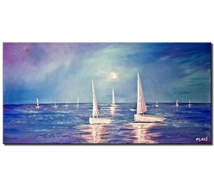 sailboats painting - blue abstract sailboats painting on canvas original textured oil acrylic modern art seascape ocean painting calming wall art