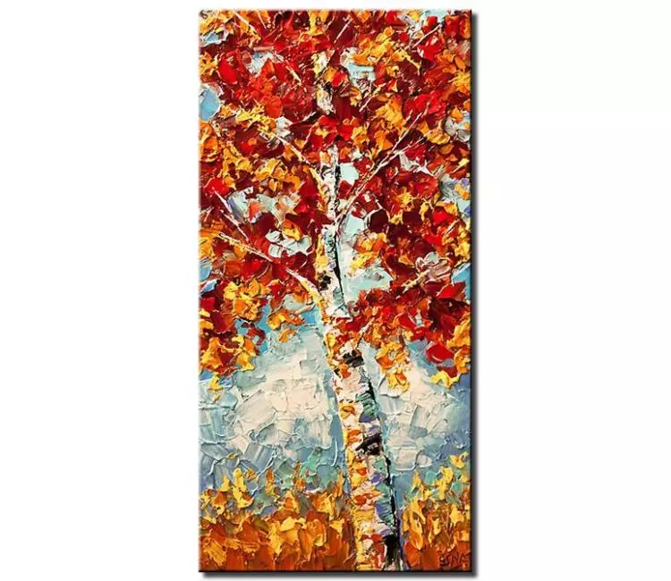 trees painting - Original white birch tree abstract painting on canvas original textured fall birch tree painting modern blooming vertical tree art