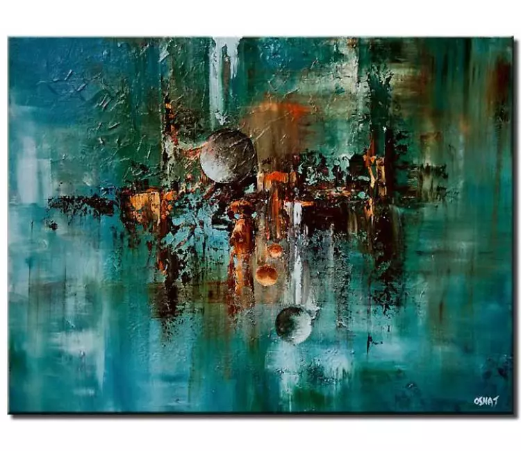 geometric painting - modern teal abstract art on canvas original textured oil acrylic painting big wall art for living room office