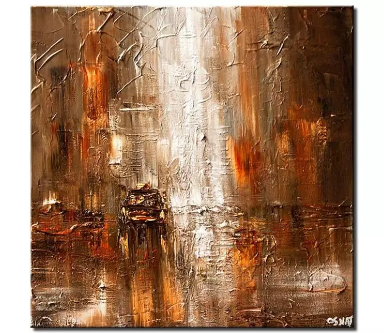 cityscape painting - modern abstract city painting on canvas original textured art minimalist orange brown wall art modern palette knife