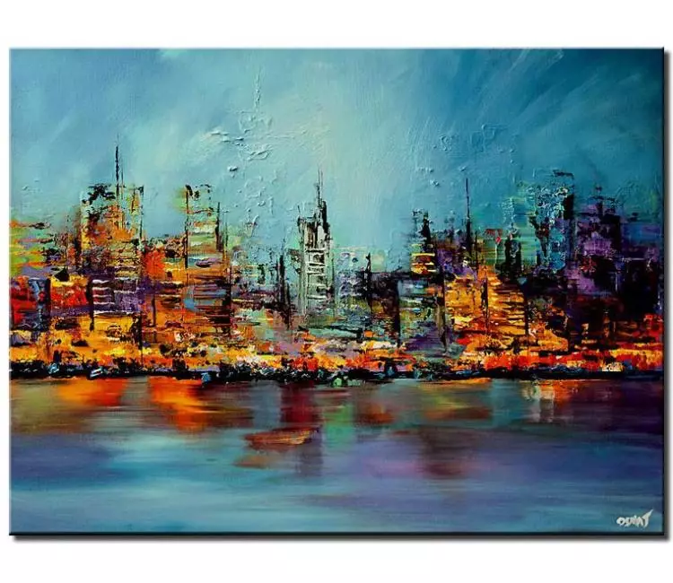cityscape painting - colorful abstract cityscape painting on canvas modern palette knife painting acrylic oil contemporary art