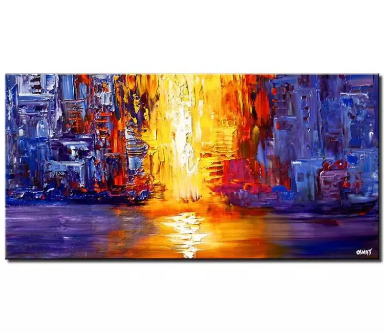 cityscape painting - colorful abstract city painting on canvas modern original palette knife painting