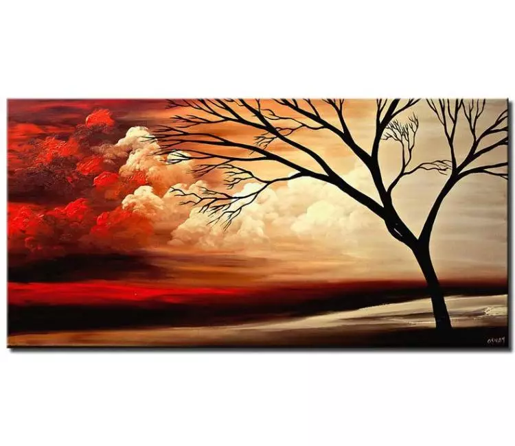 landscape paintings - original abstract landscape art on canvas beige red acrylic oil painting neutral colors tree painting modern calming wall art
