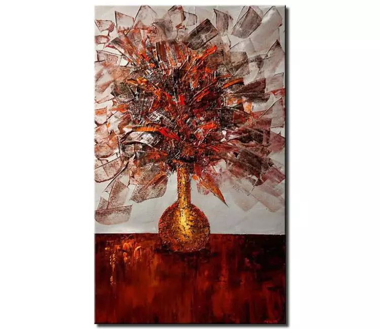 floral painting - abstract flowers in vase painting on canvas original textured modern painting red grey painting
