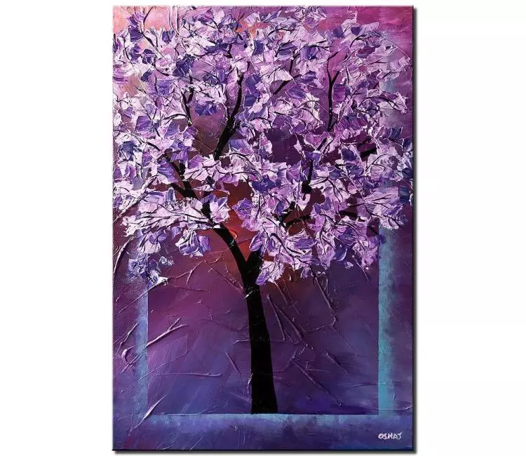 forest painting - purple abstract tree painting on canvas original textured blooming tree art modern palette knife art
