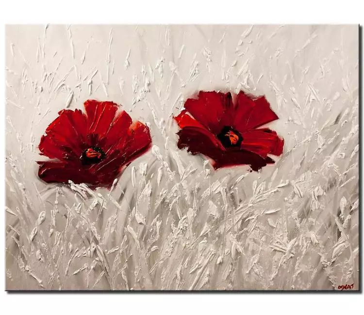 floral painting - red poppies abstract painting on canvas minimalist original art modern palette knife calming wall art for bedroom living room
