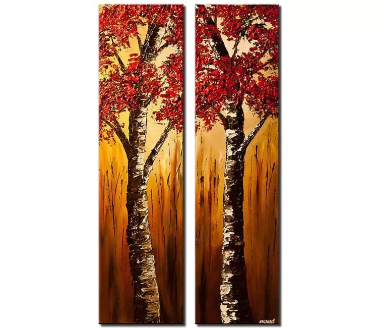 forest painting - trees painting on canvas original textured autumn trees art 3d art with palette knife modern living room art