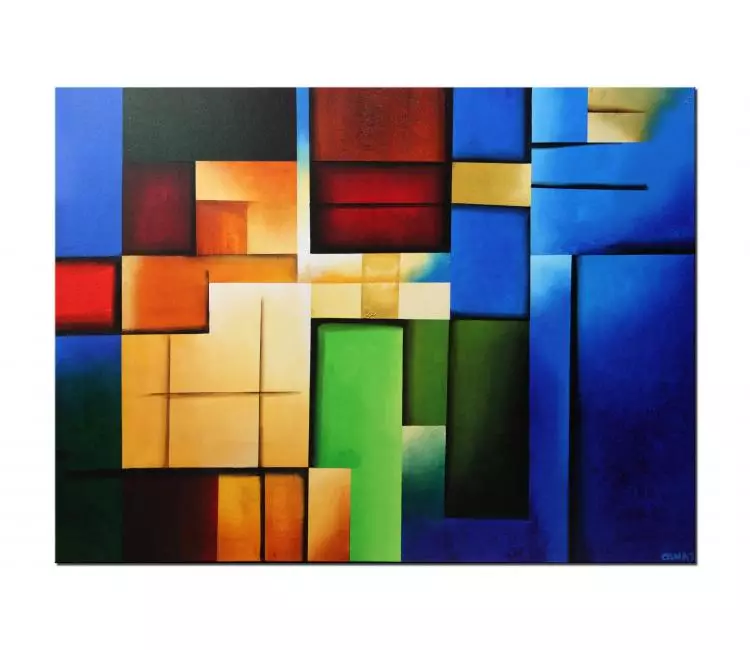 geometric painting - Large abstract painting geometric colorful
