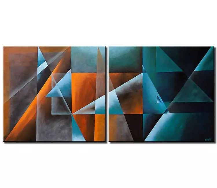 geometric painting - geometric abstract art on canvas original teal orange abstract large painting modern living room office art
