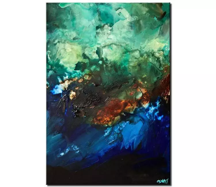 fluid painting - blue green abstract painting on canvas original vertical contemporary abstract art