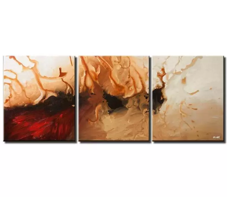 fluid painting - red beige modern abstract painting on canvas big wall art for living room original neutral wall art