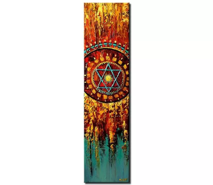 religious painting - colorful Magen David painting on canvas original textured  red turquoise David Star painting Jewish art Judaica painting
