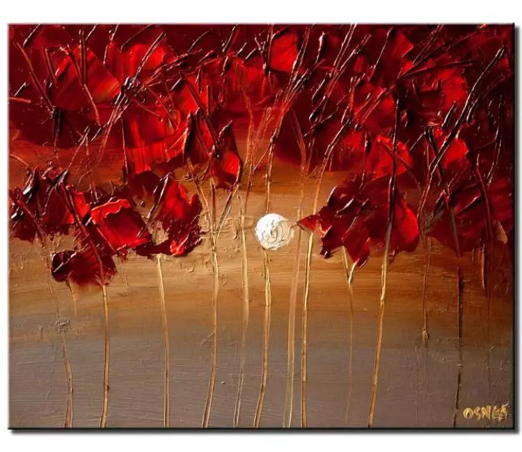 forest painting - red grey abstract forest painting on canvas original textured modern palette knife art
