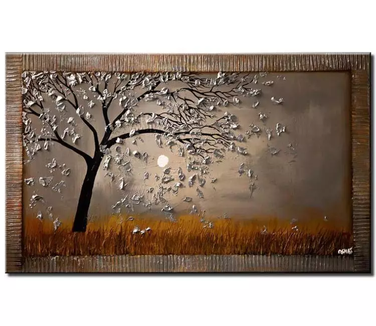 forest painting - abstract tree painting on canvas silver rust tree art textured original minimalist modern art