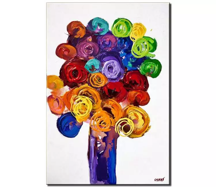 floral painting - colorful abstract flowers painting in vase on canvas original modern textured 3d art acrylic painting vivid colors