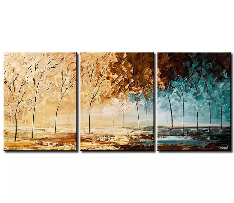 forest painting - abstract landscape art for living room on canvas in neutral colors modern palette knife art light blue offwhite painting