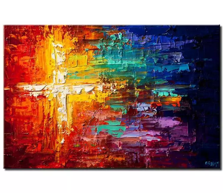 fire painting - colorful cross painting on canvas original abstract cross painting modern palette knife painting