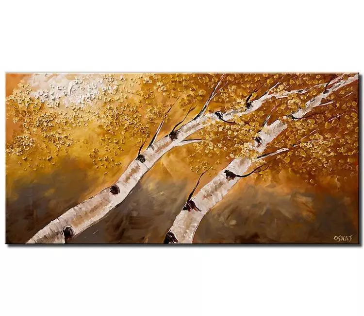 landscape paintings - Fall abstract birch trees painting on canvas neutral original textured palette knife trees painting in autumn modern art