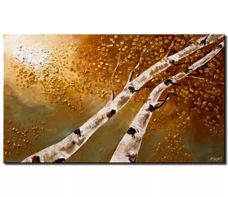 landscape paintings - Fall abstract birch trees painting on canvas original textured with palette knife trees painting in autumn modern art