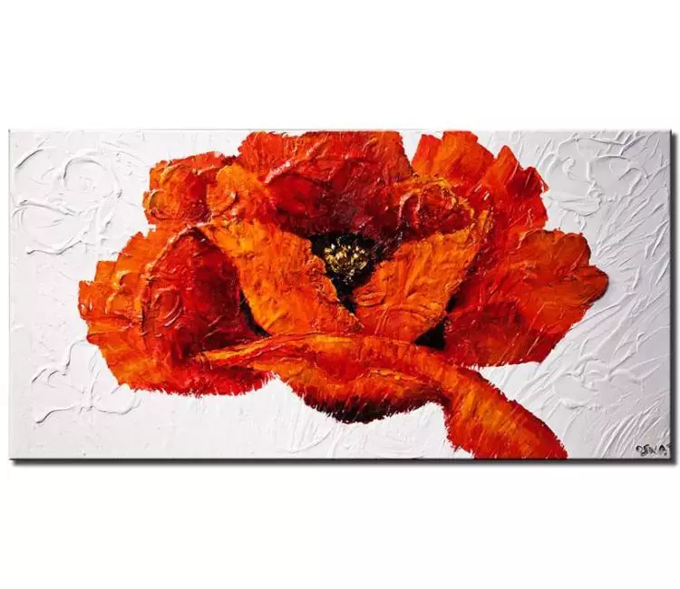 floral painting - large red poppy flower painting on canvas original minimalist abstract red poppy painting modern 3d art