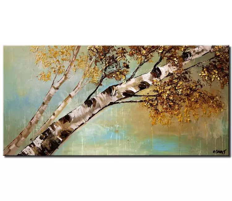 landscape paintings - large canvas white birch trees painting on canvas original textured neutral colors 3d art abstract art modern living room wall art