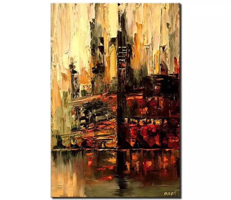 cityscape painting - abstract cityscape painting on canvas original textured vertical 3d city art modern living room office art