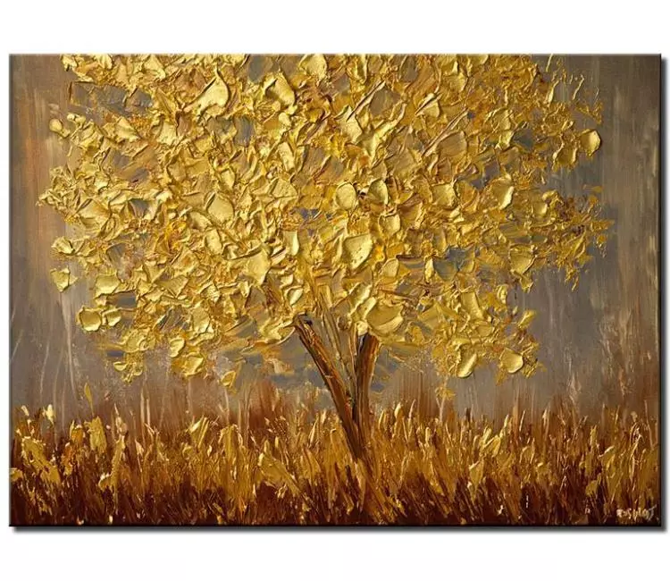 forest painting - gold tree painting on canvas original textured abstract tree art gold grey modern palette knife decorative minimalist painting