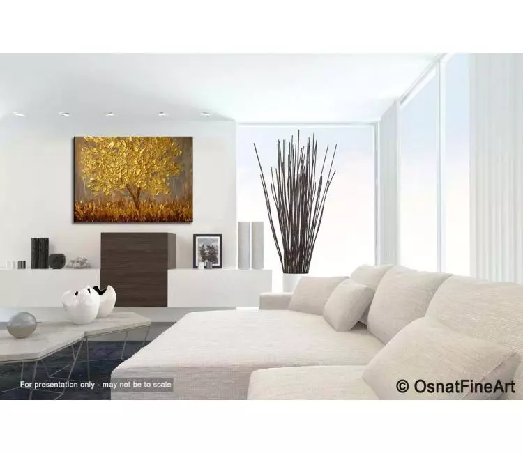 gold tree painting on canvas original textured abstract tree art