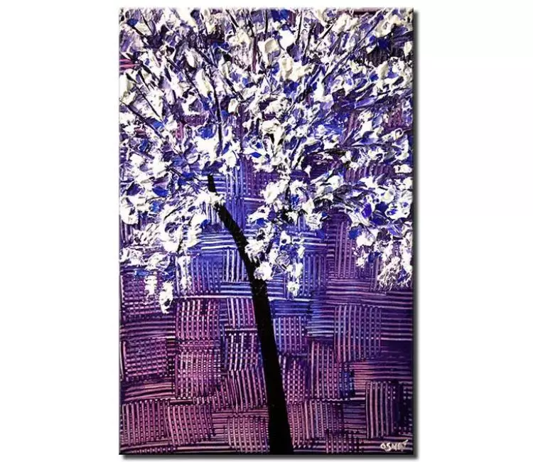 forest painting - purple white tree painting on canvas original abstract tree art modern palette knife wall art