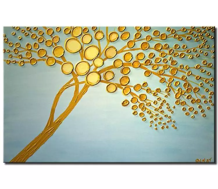 forest painting - abstract tree painting on canvas original textured gold light blue abstract art modern 3d minimalist art