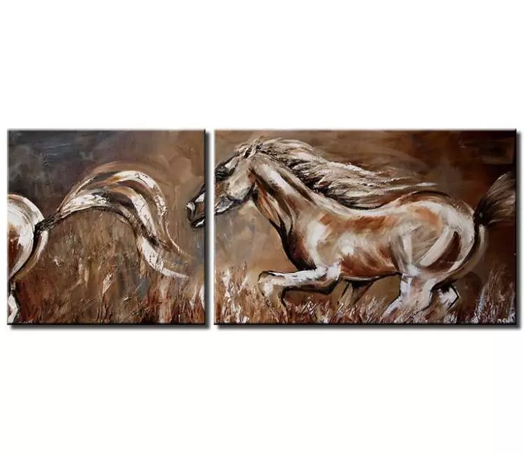animals painting - big wild horses painting on canvas original running free horses painting minimalist brown abstract painting modern art