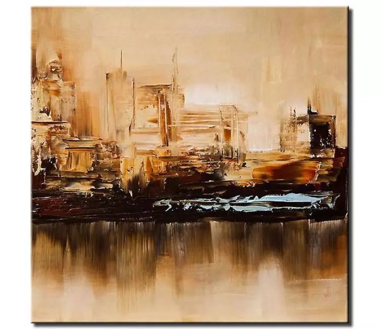 cityscape painting - beige abstract cityscape painting on canvas modern original city art textured neutral wall art
